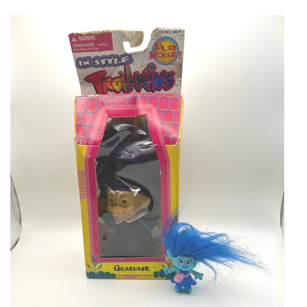 Vintage Trollkins Graduate Play House Toymakers‎ #1750 & Blue Troll Doll READ: